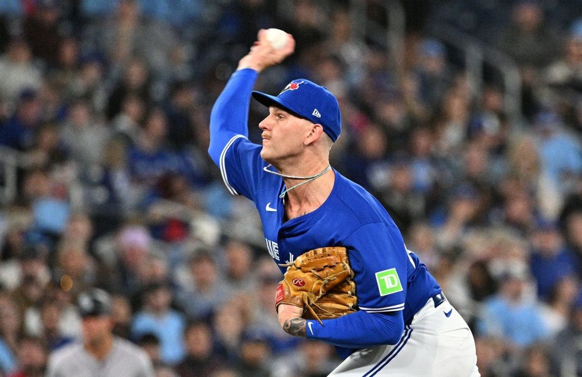 Apr 13, 2024; Toronto, Ontario, CAN;  Toronto Blue Jays relief pitcher Bowden Francis (44) delivers a pitch against the Colorado Rockies in the fifth inning at Rogers Centre. Mandatory Credit: Dan Hamilton-USA TODAY Sports