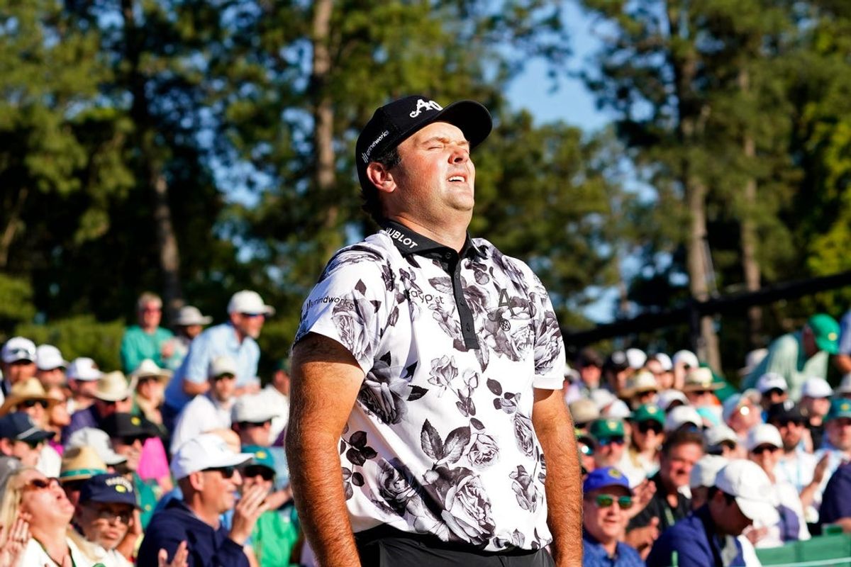 Apr 13, 2024; Augusta, Georgia, USA; Patrick Reed reacts to missing a putt on No. 18 during the third round of the Masters Tournament. Mandatory Credit: Katie Goodale-USA TODAY Network