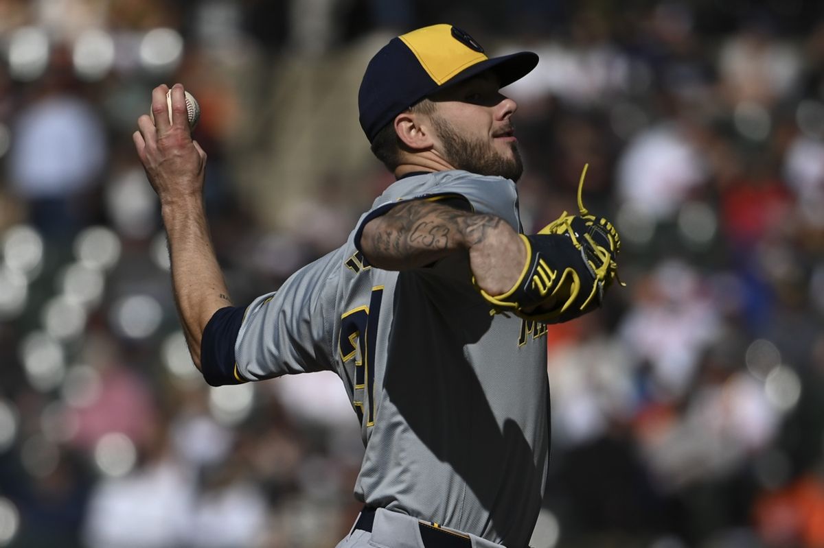 Apr 13, 2024; Baltimore, Maryland, USA;  Milwaukee Brewers pitcher DL Hall (37)delivers a first inning pitch against the Baltimore Oriolesat Oriole Park at Camden Yards. Mandatory Credit: Tommy Gilligan-USA TODAY Sports
