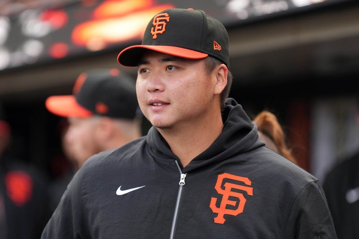 Apr 6, 2024; San Francisco, California, USA; San Francisco Giants pitcher Kai-Wei Teng (70) before the game against the San Diego Padres at Oracle Park. Mandatory Credit: Darren Yamashita-Imagn Images