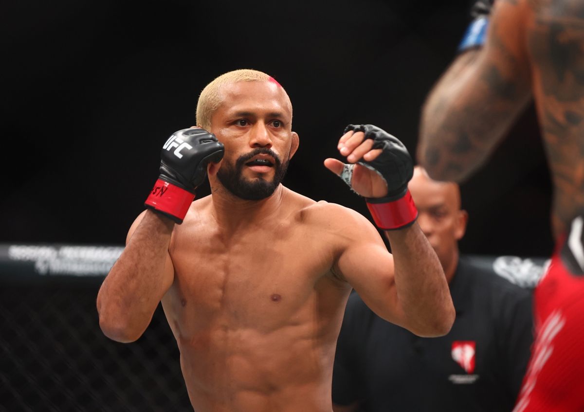 Apr 13, 2024; Las Vegas, Nevada, USA; Deiveson Figueiredo during UFC 300 at T-Mobile Arena. Mandatory Credit: Mark J. Rebilas-Imagn Images