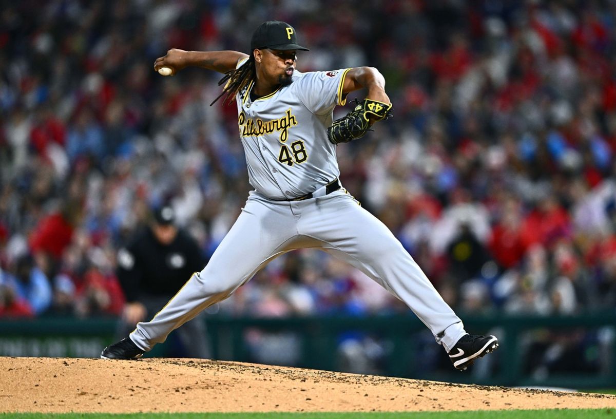 Apr 12, 2024; Philadelphia, Pennsylvania, USA; Pittsburgh Pirates relief pitcher Luis Ortiz (48) throws a pitch against the Philadelphia Phillies in the sixth inning at Citizens Bank Park. Mandatory Credit: Kyle Ross-USA TODAY Sports