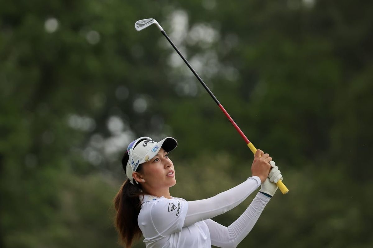 Apr 20, 2024; The Woodlands, Texas, USA; Atthaya Thitikul (THA) drives off the third tee during the third round of The Chevron Championship golf tournament. Mandatory Credit: Thomas Shea-USA TODAY Sports
