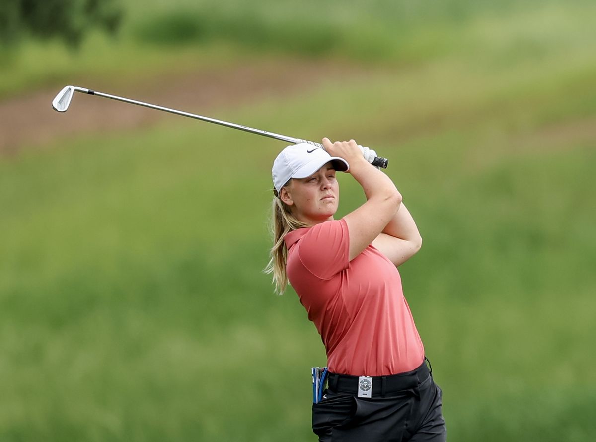 Apr 20, 2024; The Woodlands, Texas, USA; Maja Stark (SWE) watches her approach shot on the first fairway during the third round of The Chevron Championship golf tournament. Mandatory Credit: Thomas Shea-Imagn Images