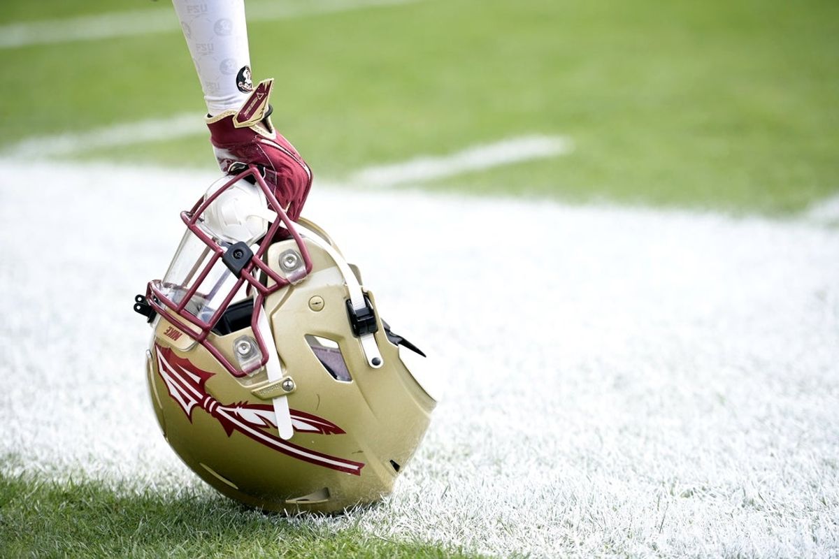 Apr 20, 2024; Tallahassee, Florida, USA; Florida State Seminoles helmet during the Spring Showcase at Doak S. Campbell Stadium. Mandatory Credit: Melina Myers-Imagn Images