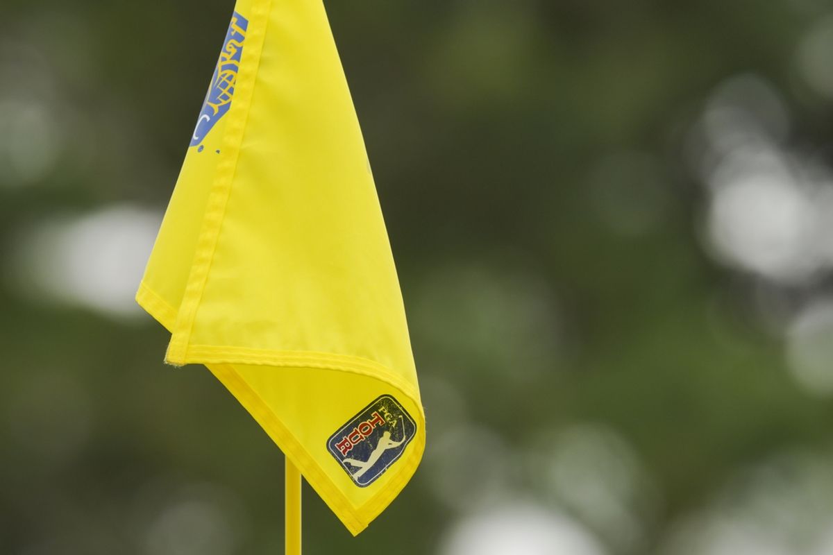 Apr 21, 2024; Hilton Head, South Carolina, USA; The PGA TOUR logo is seen on the pin flag on the ninth green during the final round of the RBC Heritage golf tournament. Mandatory Credit: Aaron Doster-Imagn Images