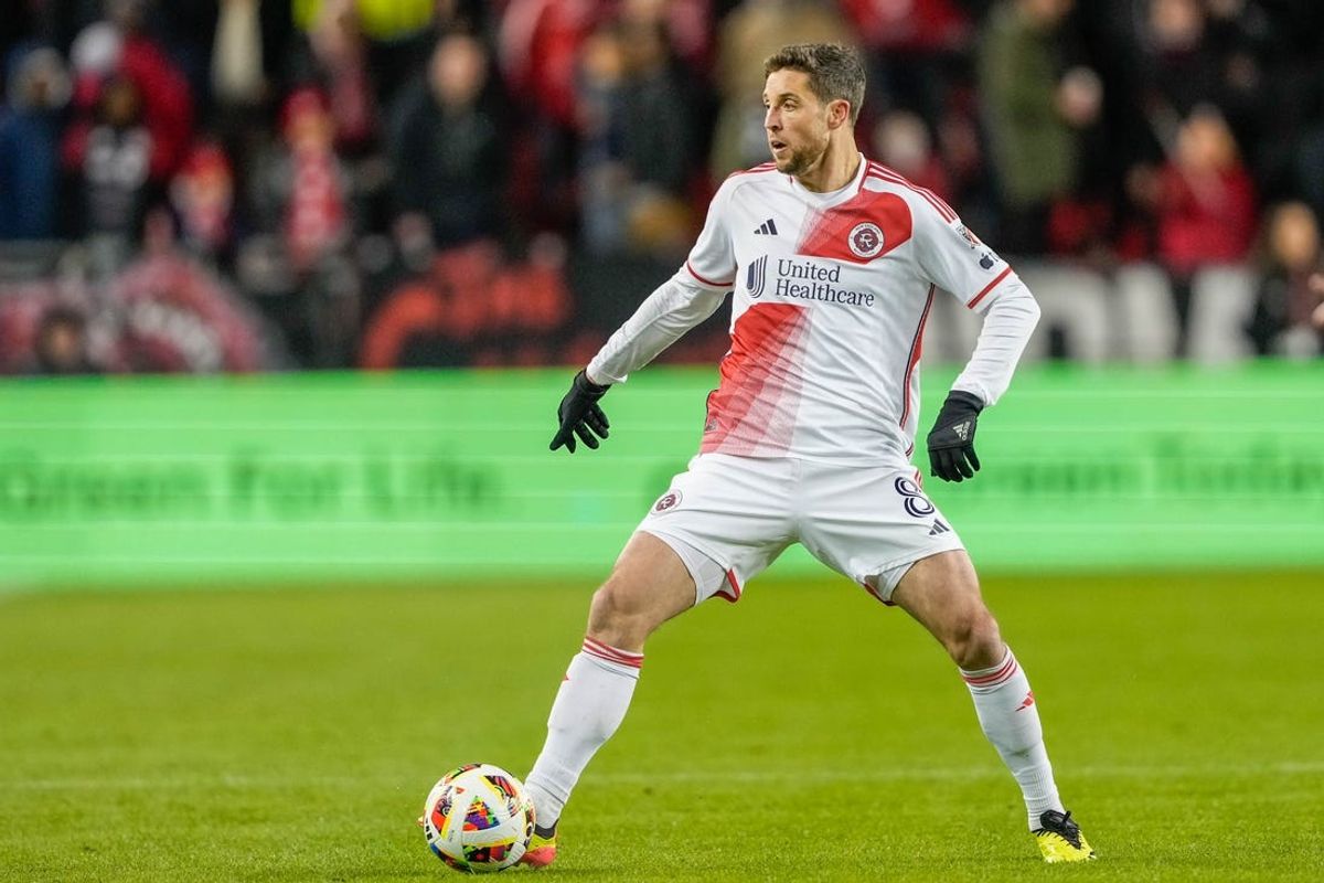 Apr 20, 2024; Toronto, Ontario, CAN;  New England Revolution midfielder Matt Polster (8) moves the ball against Toronto FC at BMO Field. Mandatory Credit: Kevin Sousa-USA TODAY Sports