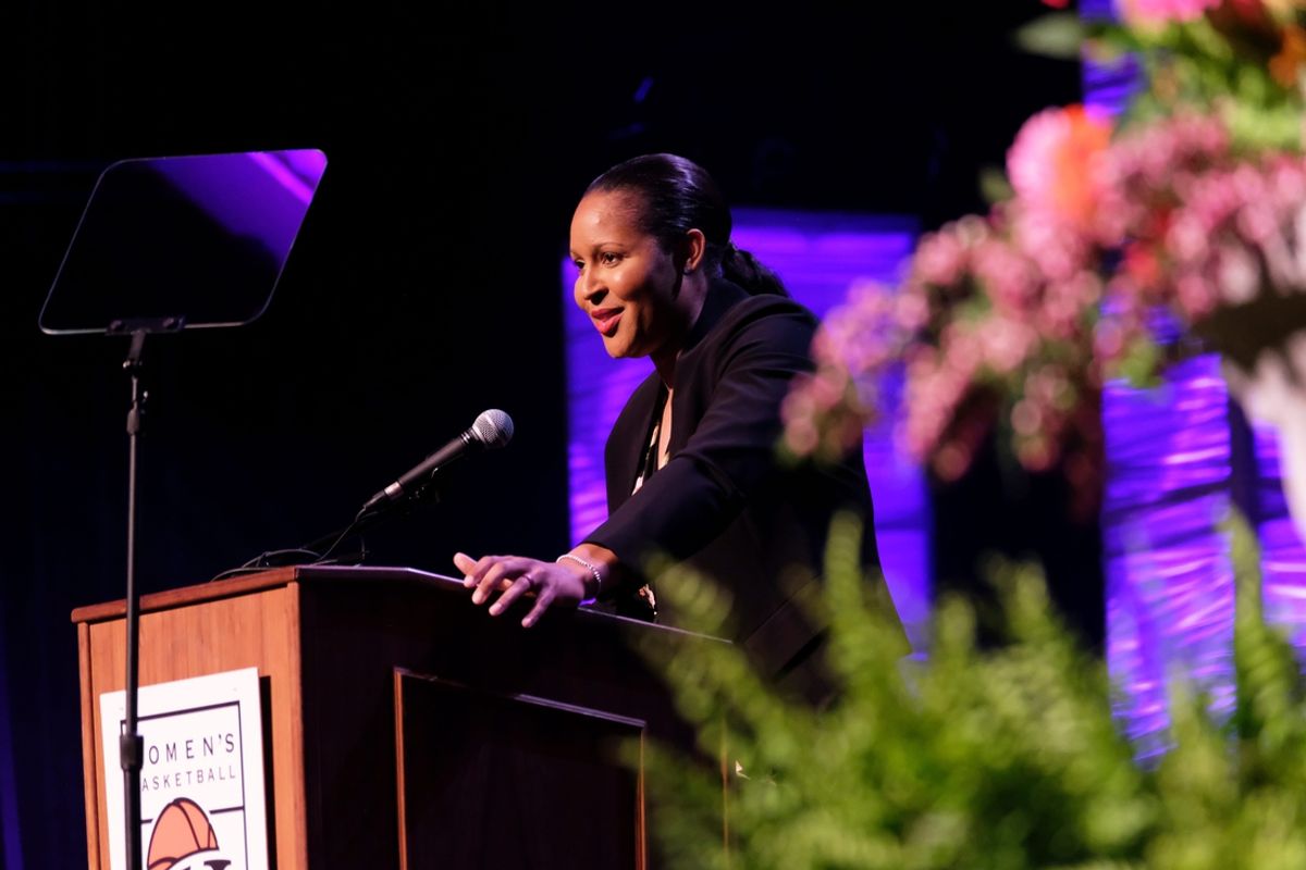 Women’s Basketball Hall of Fame 2024 inductee Maya Moore-Irons gives her remarks during the Induction Ceremony at the Tennessee Theatre in Knoxville, Tenn., on Saturday, April 27, 2024. Mandatory Credit: Shawn Millsaps-The Knoxville News-Sentinel