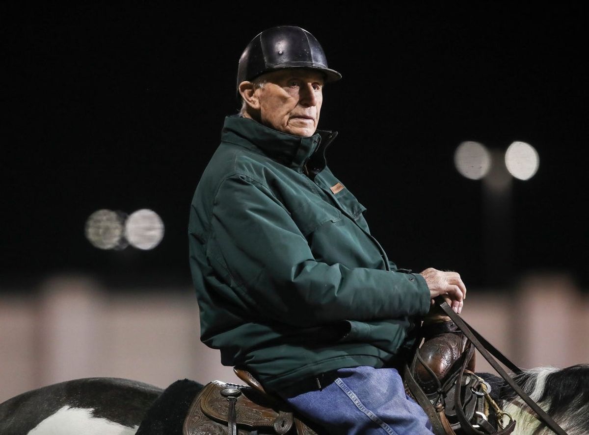 Trainer D. Wayne Lukas watches the training during training Friday morning at Churchill Downs April 26, 2024 in Louisville, Ky. The 88-year-old has won four Kentucky Derbies.