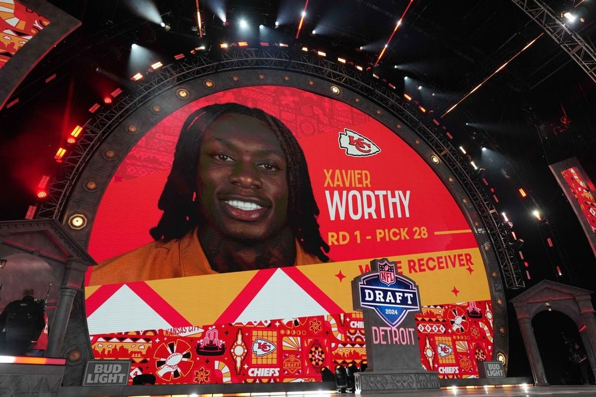Texas Longhorns wide receiver Xavier Worthy was selected as the No. 28 pick of the first round by the Kansas City Chiefs during the 2024 NFL Draft at Campus Martius Park and Hart Plaza. Mandatory Credit: Kirby Lee-USA TODAY Sports