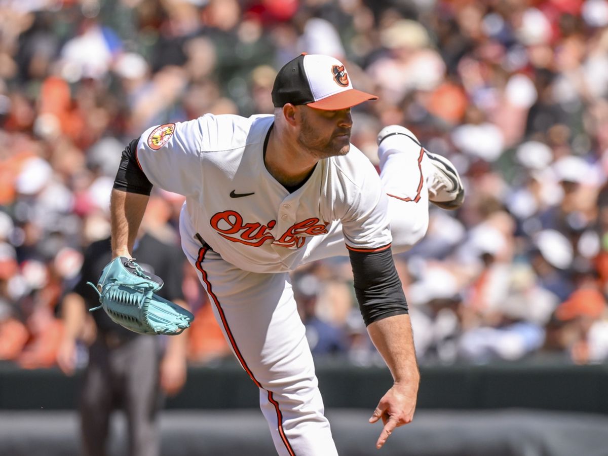 May 2, 2024; Baltimore, Maryland, USA;  Baltimore Orioles relief pitcher Danny Coulombe (54) delivers a pitch during the seventh inning against the New York Yankees at Oriole Park at Camden Yards. Mandatory Credit: James A. Pittman-Imagn Images