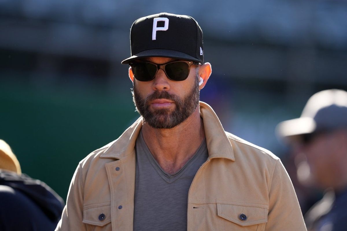 May 3, 2024; Oakland, California, USA; Miami Marlins assistant general manager Gabe Kapler stands on the field before the game against the Oakland Athletics at Oakland-Alameda County Coliseum. Mandatory Credit: Darren Yamashita-Imagn Images