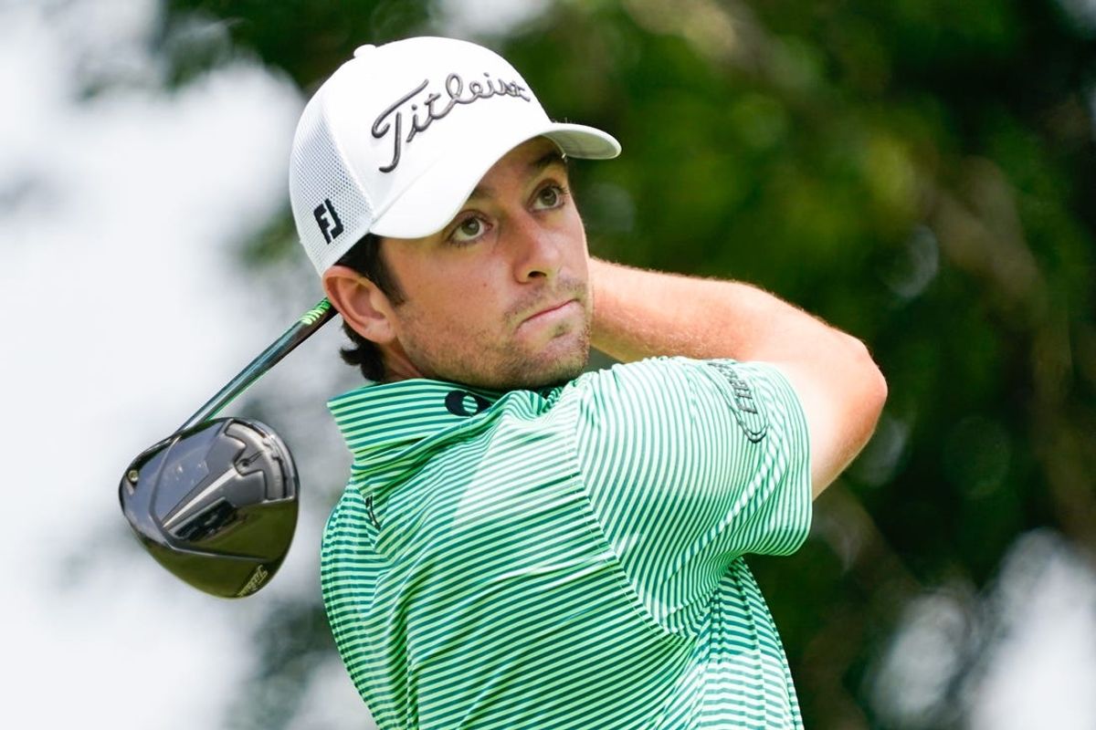 May 4, 2024; McKinney, Texas, USA; Davis Riley plays his shot from the second tee during the third round of THE CJ CUP Byron Nelson golf tournament. Mandatory Credit: Raymond Carlin III-USA TODAY Sports