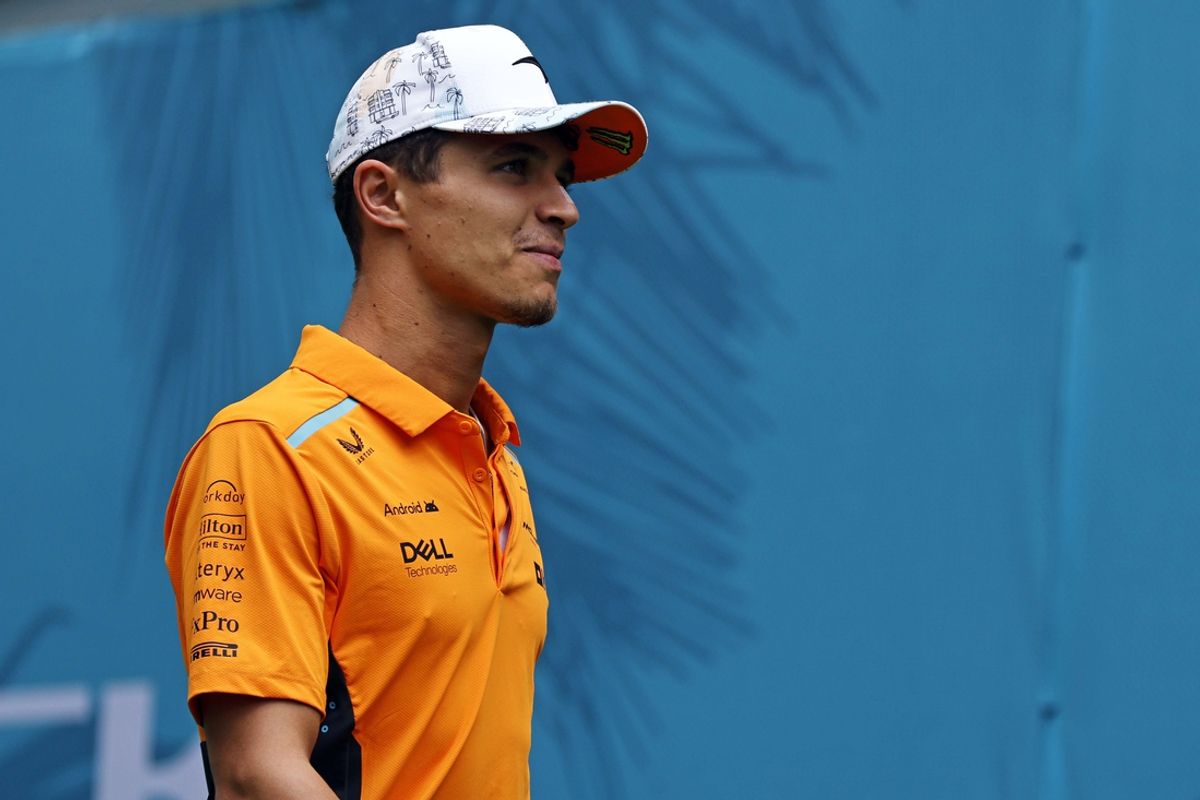 May 5, 2024; Miami Gardens, Florida, USA; McLaren driver Oscar Piastri (81) walks into the F1 Village before the F1 Miami Grand Prix at Miami International Autodrome. Mandatory Credit: Peter Casey-USA TODAY Sports
