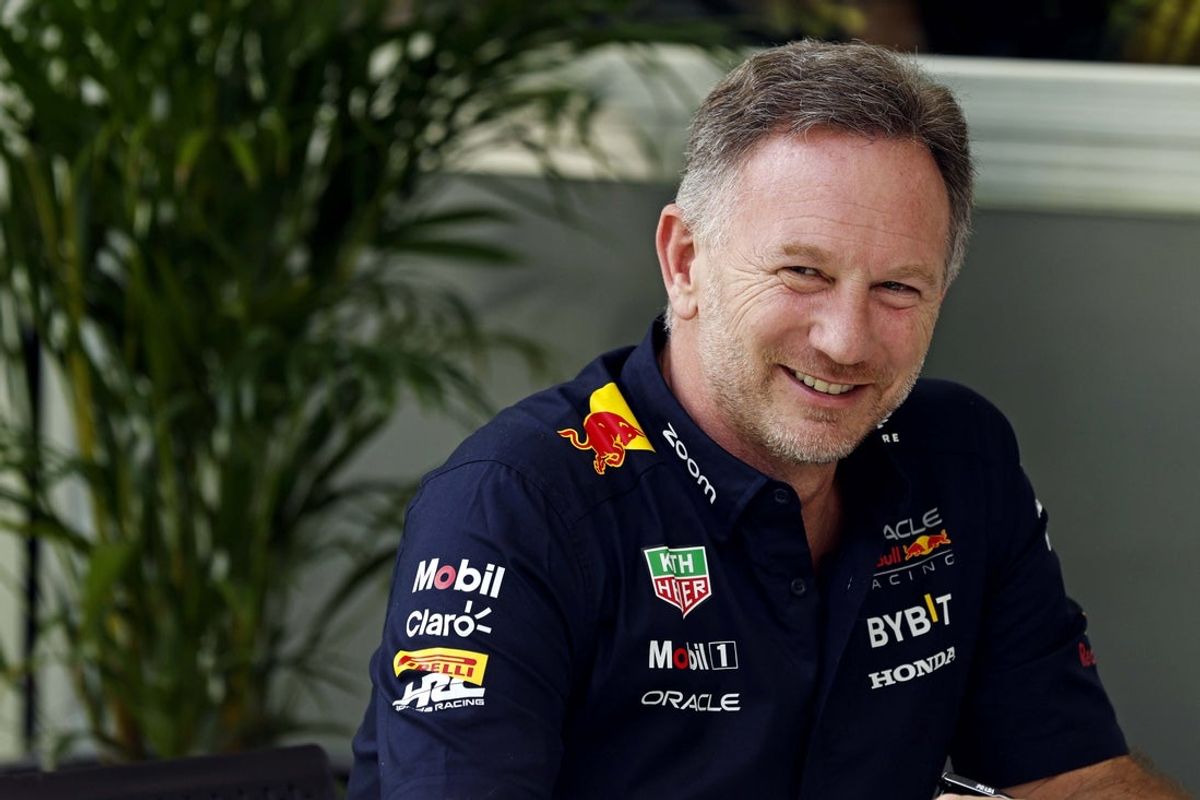 May 5, 2024; Miami Gardens, Florida, USA; Red Bull team principle Christian Horner sits in the F1 Village before the F1 Miami Grand Prix at Miami International Autodrome. Mandatory Credit: Peter Casey-Imagn Images