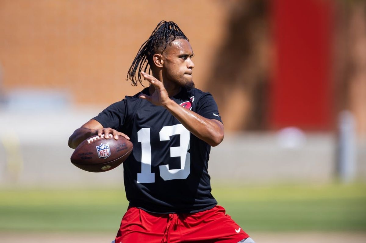 May 10, 2024; Tempe, AZ, USA; Arizona Cardinals quarterback Taulia Tagovailoa (13) during rookie minicamp at the teams Tempe Training Facility. Mandatory Credit: Mark J. Rebilas-USA TODAY Sports