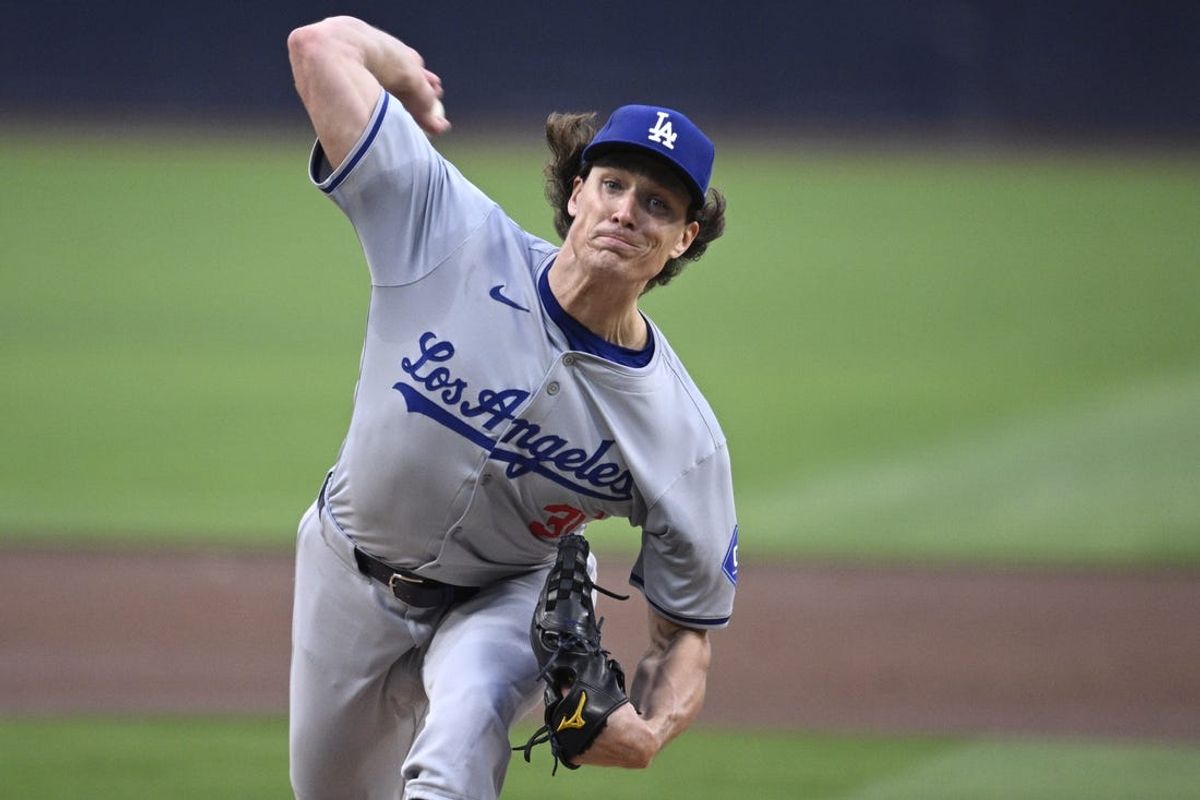 May 10, 2024; San Diego, California, USA; Los Angeles Dodgers starting pitcher Tyler Glasnow (31) throws a pitch against the San Diego Padres during the first inning at Petco Park. Mandatory Credit: Orlando Ramirez-USA TODAY Sports