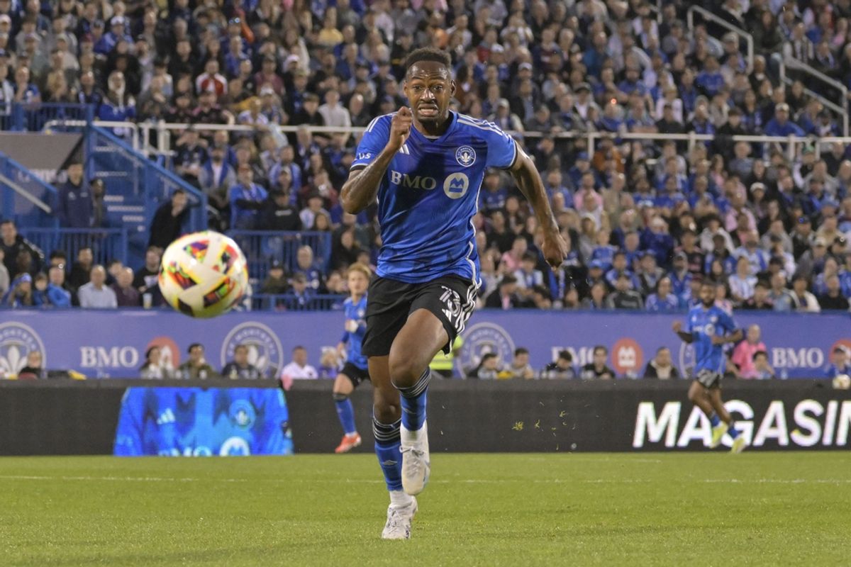 May 11, 2024; Montreal, Quebec, CAN; CF Montreal forward Mason Toye (13) runs for the ball in the first half against Inter Miami CF at Stade Saputo. Mandatory Credit: Eric Bolte-USA TODAY Sports