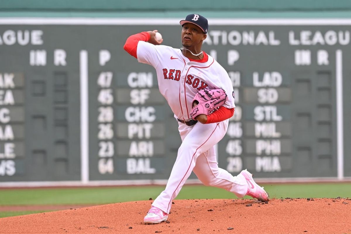 May 12, 2024; Boston, Massachusetts, USA;  Boston Red Sox starting pitcher Brayan Bello (66) pitchers against the Washington Nationals during the first inning at Fenway Park. Mandatory Credit: Eric Canha-USA TODAY Sports