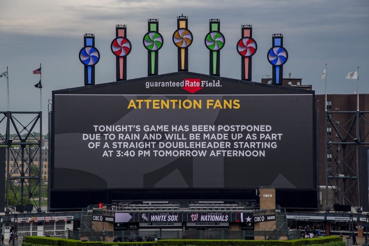 May 13, 2024; Chicago, Illinois, USA; General view as the Chicago White Sox and Washington Nationals game is postponed until tomorrow due to rain at Guaranteed Rate Field. Mandatory Credit: Patrick Gorski-USA TODAY Sports