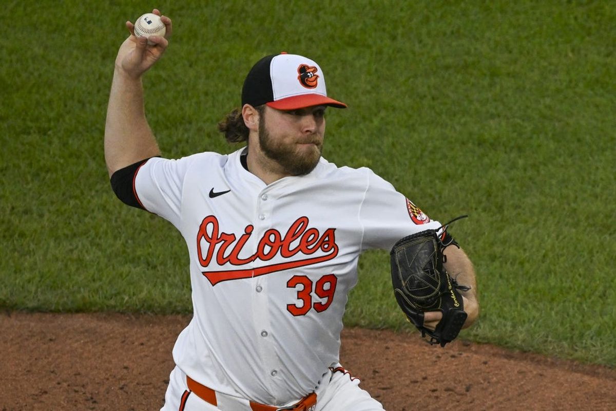 May 13, 2024; Baltimore, Maryland, USA;  Baltimore Orioles pitcher Corbin Burnes (39) throws a second inning pitch against the Toronto Blue Jays at Oriole Park at Camden Yards. Mandatory Credit: Tommy Gilligan-USA TODAY Sports