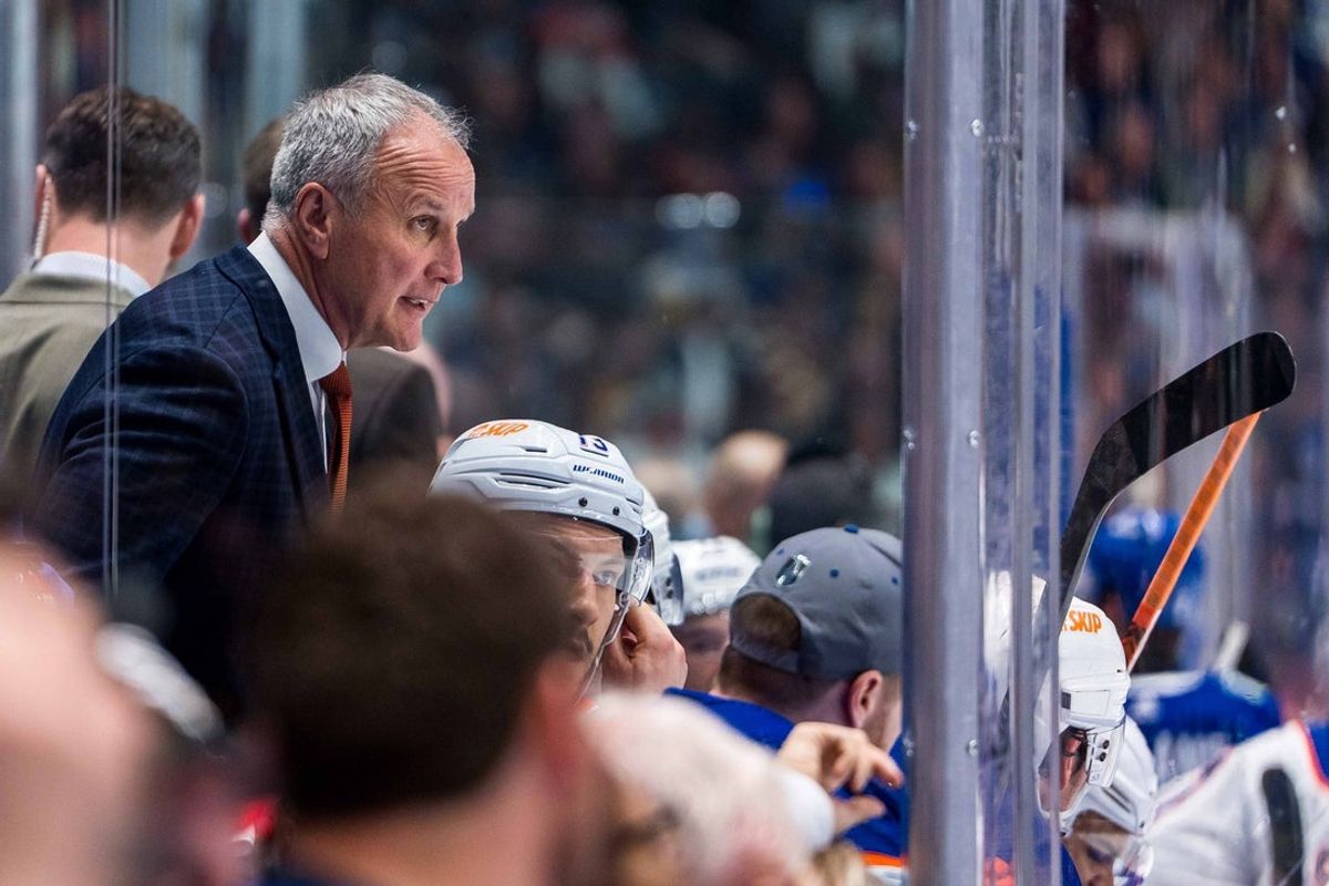 May 10, 2024; Vancouver, British Columbia, CAN; Edmonton Oilers assistant coach Paul Coffey on the bench against the Edmonton Oilers during the third period in game two of the second round of the 2024 Stanley Cup Playoffs at Rogers Arena. Mandatory Credit: Bob Frid-Imagn Images