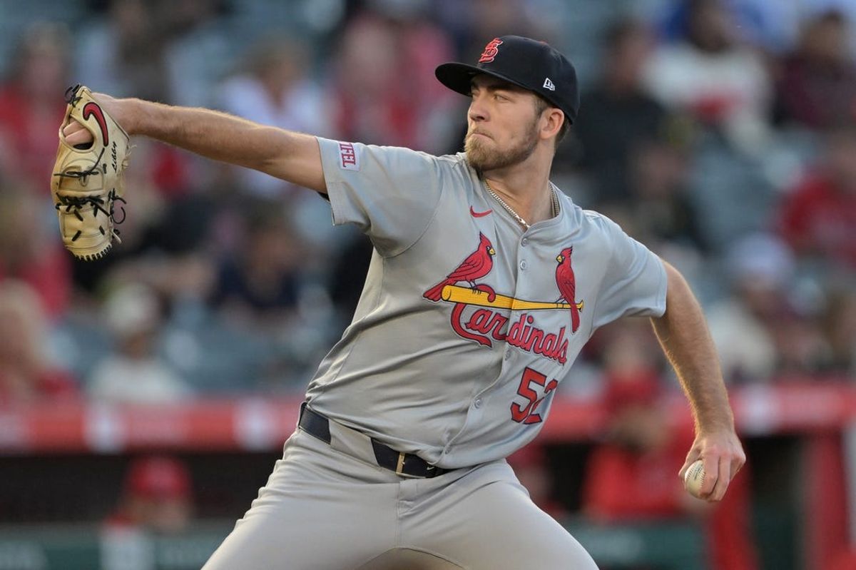 May 13, 2024; Anaheim, California, USA; St. Louis Cardinals relief pitcher Matthew Liberatore (52) delivers to the plate in the second inning against the Los Angeles Angels at Angel Stadium. Mandatory Credit: Jayne Kamin-Oncea-USA TODAY Sports
