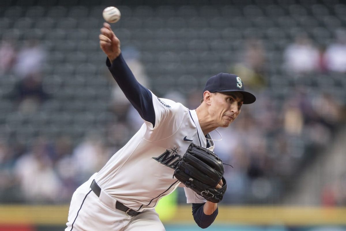 May 13, 2024; Seattle, Washington, USA; Seattle Mariners starter George Kirby (68) delivers a pitch during the first inning against the Kansas City Royals at T-Mobile Park. Mandatory Credit: Stephen Brashear-USA TODAY Sports