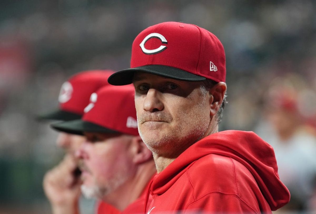 May 13, 2024; Phoenix, Arizona, USA; Cincinnati Reds manager David Bell (25) looks on against the Arizona Diamondbacks during the fourth inning at Chase Field. Mandatory Credit: Joe Camporeale-USA TODAY Sports