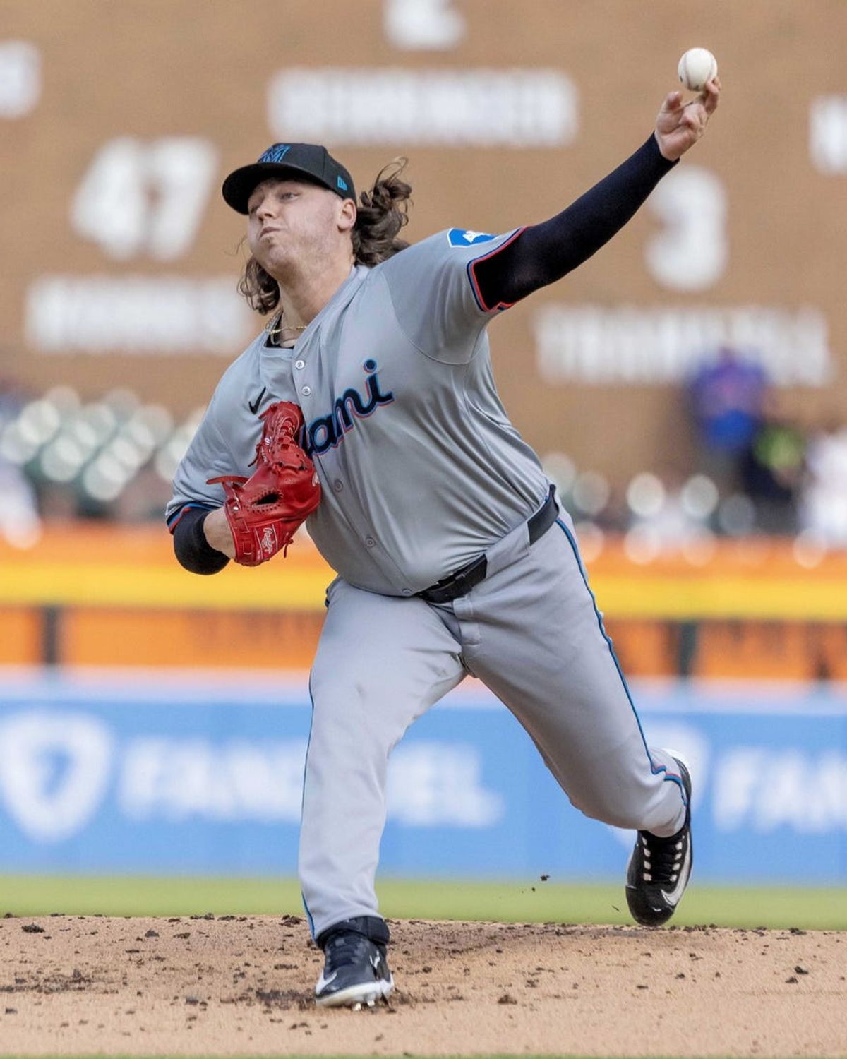 May 14, 2024; Detroit, Michigan, USA; Miami Marlins starting pitcher Ryan Weathers (60) pitches in the first inning against the Detroit Tigers at Comerica Park. Mandatory Credit: David Reginek-USA TODAY Sports