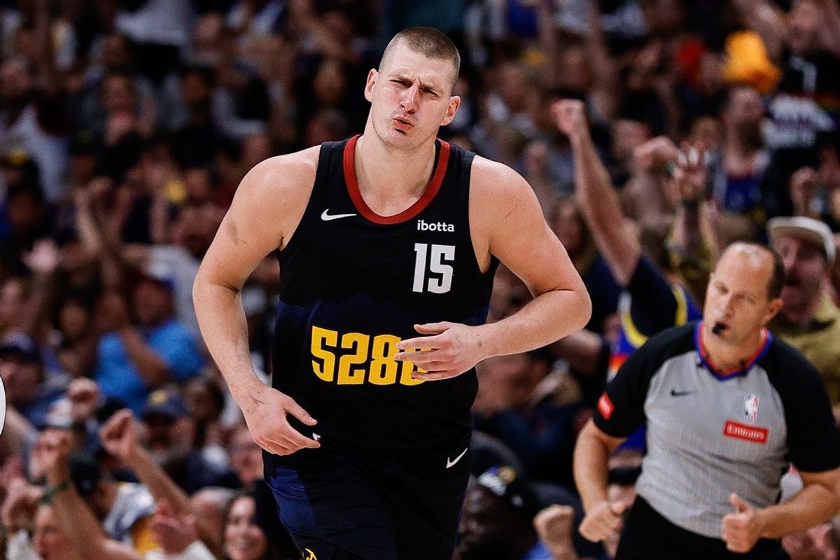 May 14, 2024; Denver, Colorado, USA; Denver Nuggets center Nikola Jokic (15) reacts after a play in the second quarter against the Minnesota Timberwolves during game five of the second round for the 2024 NBA playoffs at Ball Arena. Mandatory Credit: Isaiah J. Downing-USA TODAY Sports