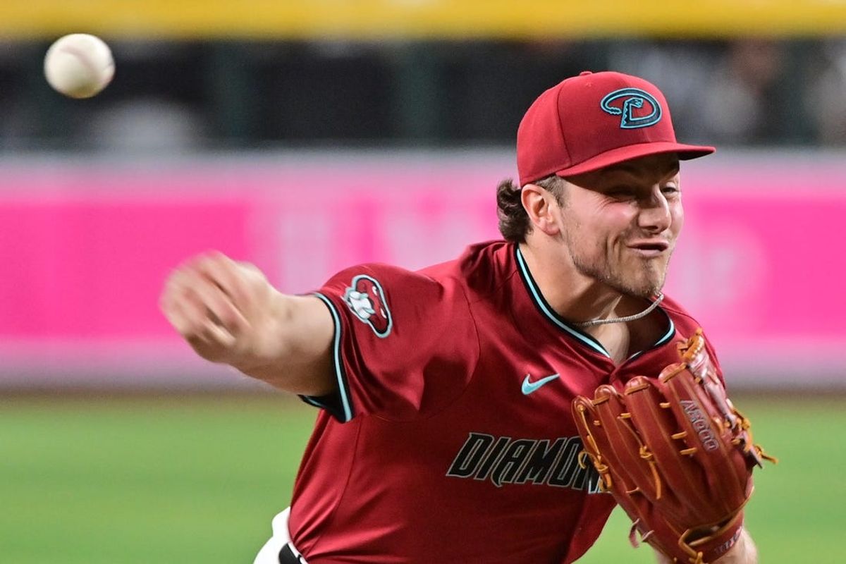 May 15, 2024; Phoenix, Arizona, USA;  Arizona Diamondbacks pitcher Brandon Pfaadt (32) throws in the first inning against the Cincinnati Reds at Chase Field. Mandatory Credit: Matt Kartozian-USA TODAY Sports