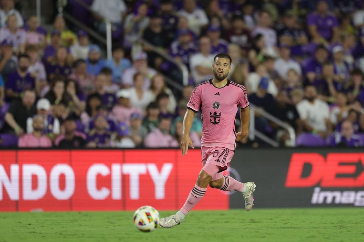 May 15, 2024; Orlando, Florida, USA; Inter Miami defender Marcelo Weigandt play the ball in the first half against the Orlando City at Inter&Co Stadium. Mandatory Credit: Nathan Ray Seebeck-USA TODAY Sports