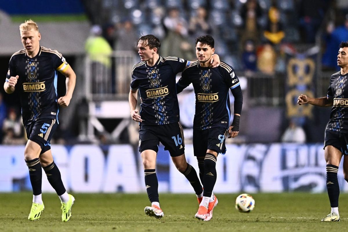 May 15, 2024; Philadelphia, Pennsylvania, USA; Philadelphia Union forward Julian Carranza (9) celebrates with teammates after scoring a goal against New York City FC in the second half at Subaru Park. Mandatory Credit: Kyle Ross-USA TODAY Sports