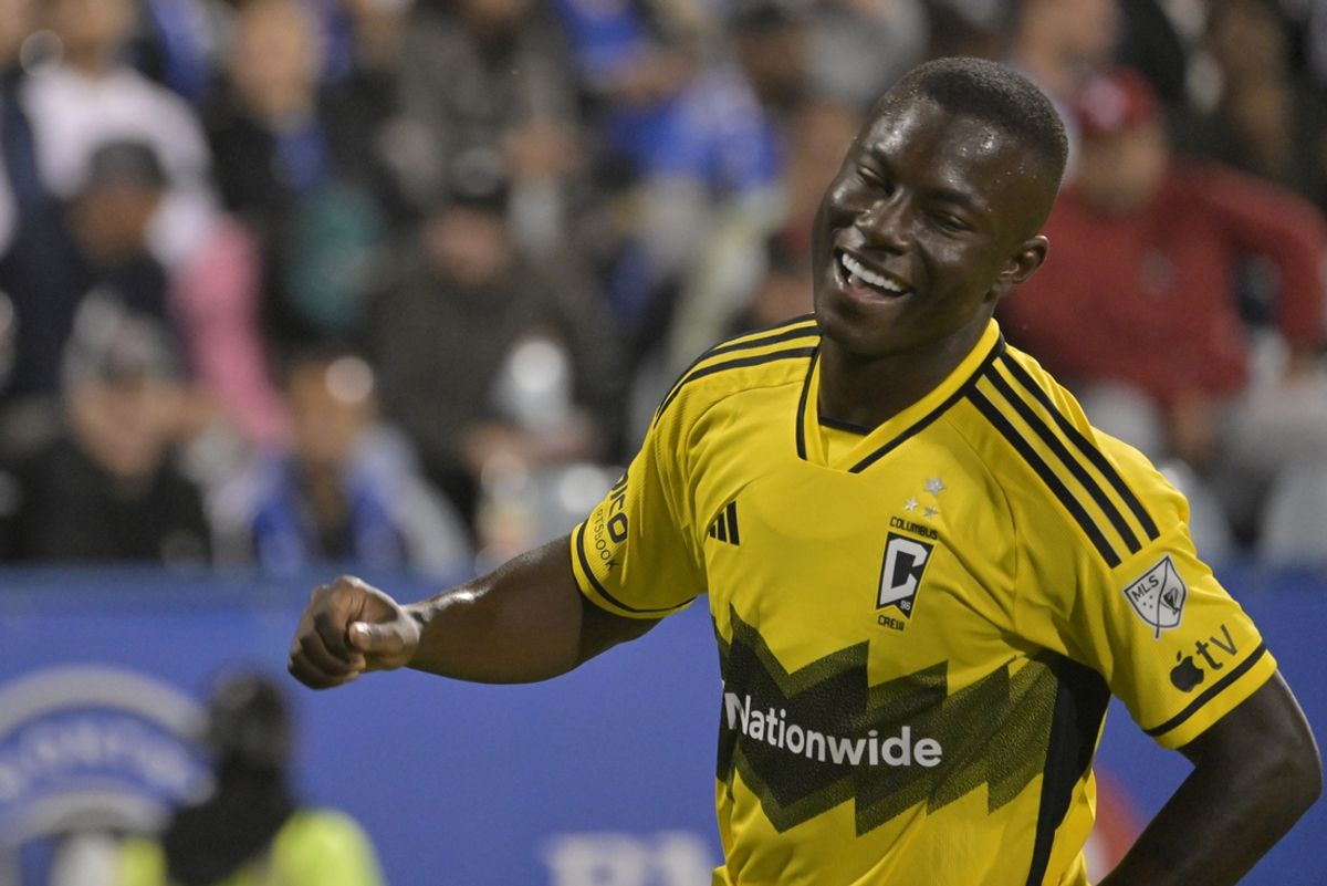 May 15, 2024; Montreal, Quebec, CAN; Columbus Crew forward Marino Hinestroza (11) celebrates after scoring during the second half against CF Montreal at Stade Saputo. Mandatory Credit: Eric Bolte-USA TODAY Sports