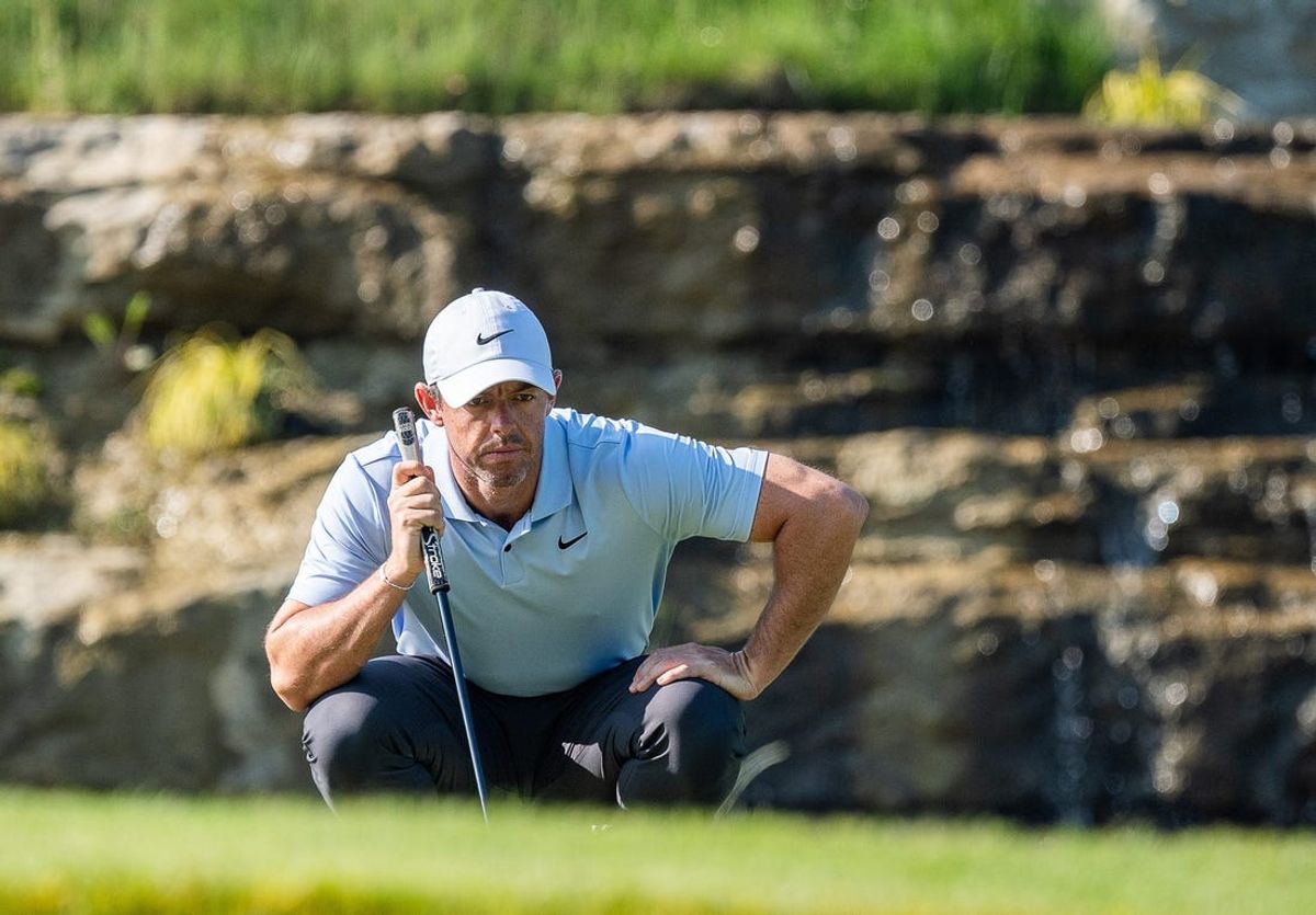 May 16, 2024; Louisville, Kentucky, USA; Rory McIlroy looked over the 13th green  during the first round of the PGA Championship golf tournament at Valhalla Golf Club. Mandatory Credit: Jeff Faughender-USA TODAY Sports