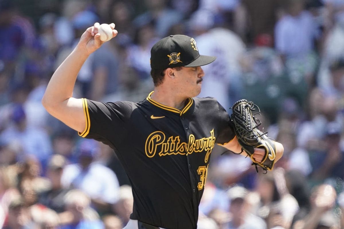May 17, 2024; Chicago, Illinois, USA; Pittsburgh Pirates pitcher Paul Skenes (30) throws the ball against the Chicago Cubs during the first inning at Wrigley Field. Mandatory Credit: David Banks-USA TODAY Sports