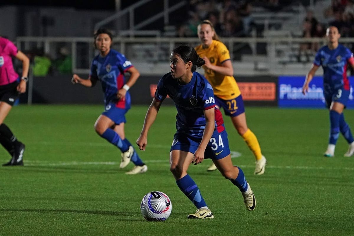 May 17, 2024; Cary, North Carolina, USA; North Carolina Courage midfielder Manaka Matsukubo (34) controls the ball during the first half against Utah Royals FC at WakeMed Soccer Park. Mandatory Credit: Jared Bundick-USA TODAY Sports