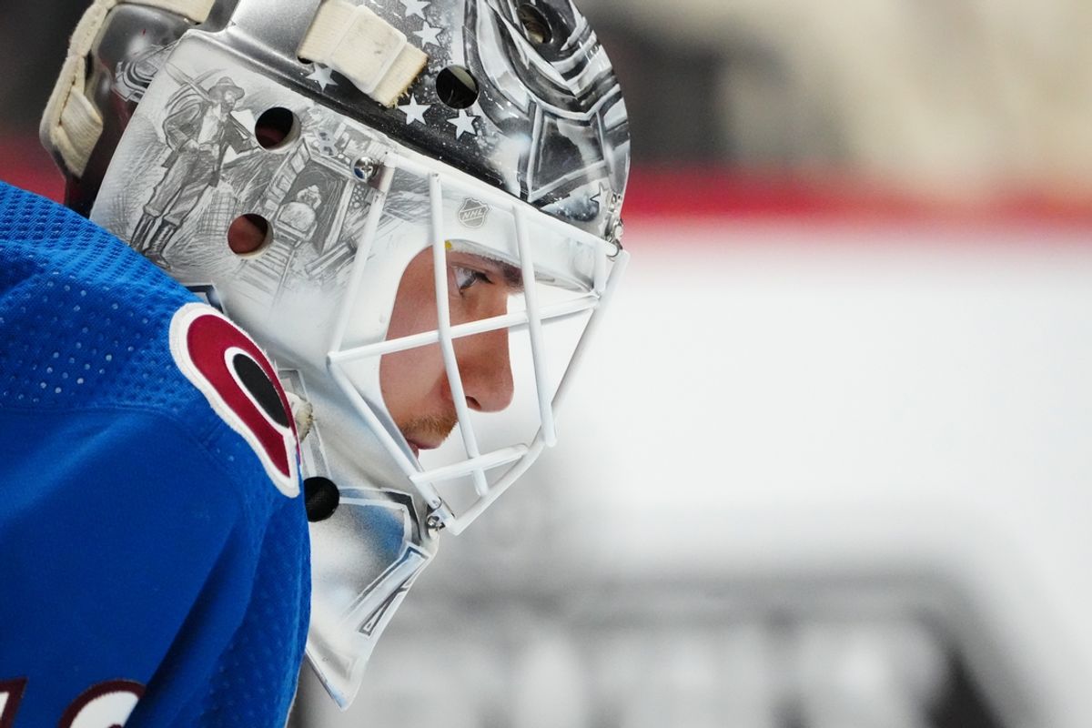May 17, 2024; Denver, Colorado, USA; Colorado Avalanche goaltender Alexandar Georgiev (40) during a double overtime period against the Dallas Stars in game six of the second round of the 2024 Stanley Cup Playoffs at Ball Arena. Mandatory Credit: Ron Chenoy-Imagn Images