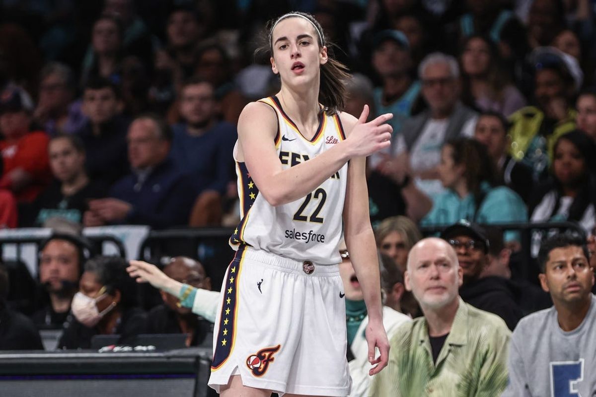 May 18, 2024; Brooklyn, New York, USA;  Indiana Fever guard Caitlin Clark (22) checks back into the game in the second quarter against the New York Liberty at Barclays Center. Mandatory Credit: Wendell Cruz-USA TODAY Sports