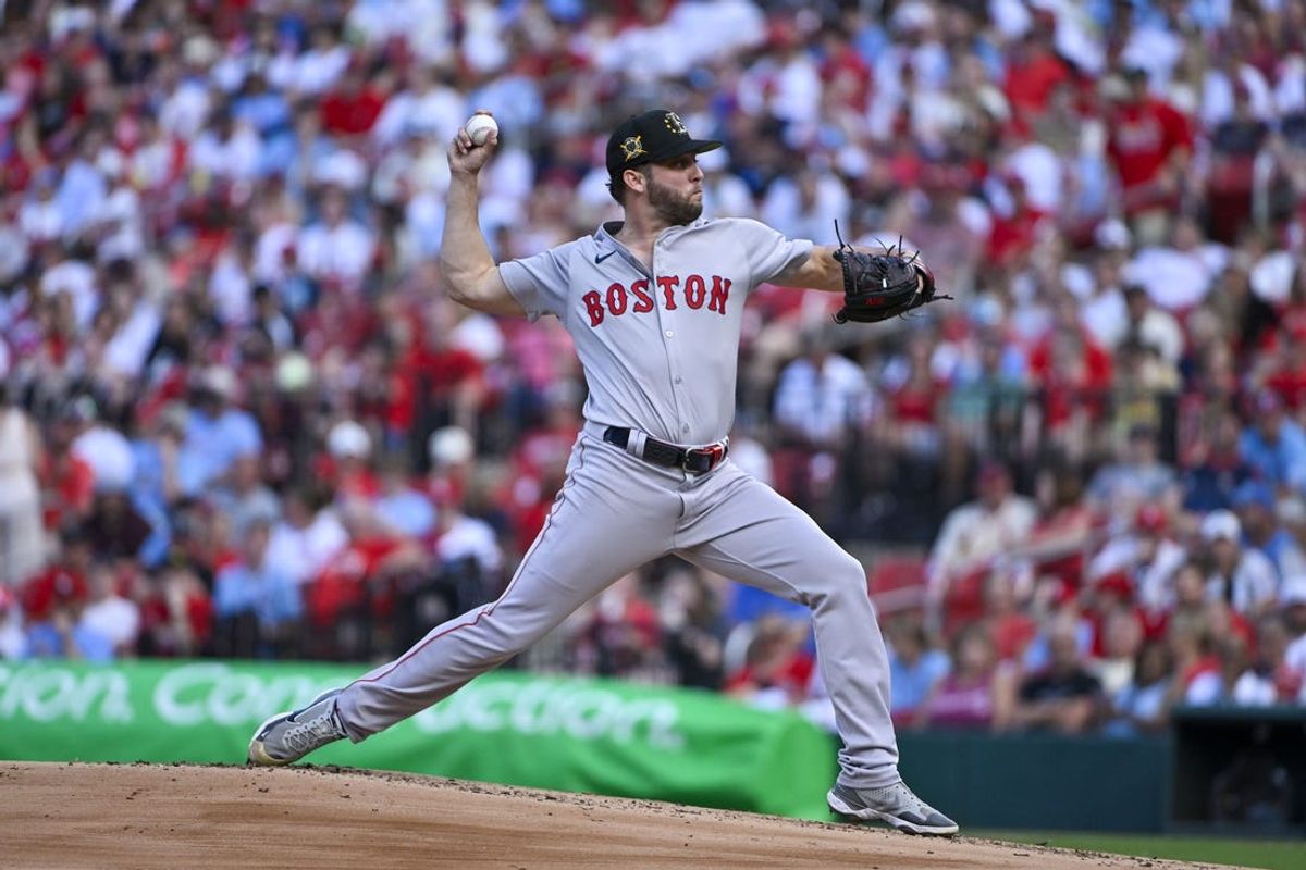 May 18, 2024; St. Louis, Missouri, USA;  Boston Red Sox starting pitcher Kutter Crawford (50) pitches against the St. Louis Cardinals during the first inning at Busch Stadium. Mandatory Credit: Jeff Curry-USA TODAY Sports