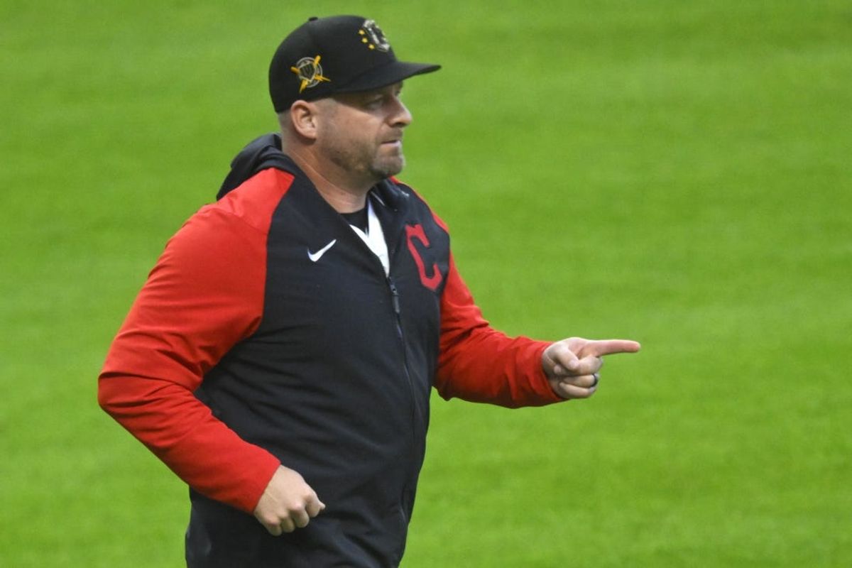 May 18, 2024; Cleveland, Ohio, USA; Cleveland Guardians manager Stephen Vogt (12) runs on the field in the seventh inning against the Minnesota Twins at Progressive Field. Mandatory Credit: David Richard-USA TODAY Sports