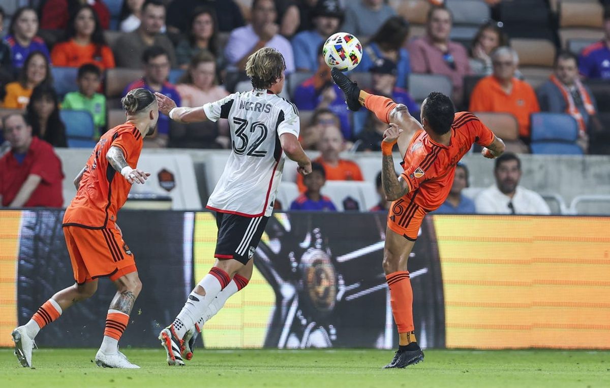 May 18, 2024; Houston, Texas, USA; Houston Dynamo FC midfielder Artur (6) redirects the ball during the first half against FC Dallas at Shell Energy Stadium. Mandatory Credit: Troy Taormina-USA TODAY Sports