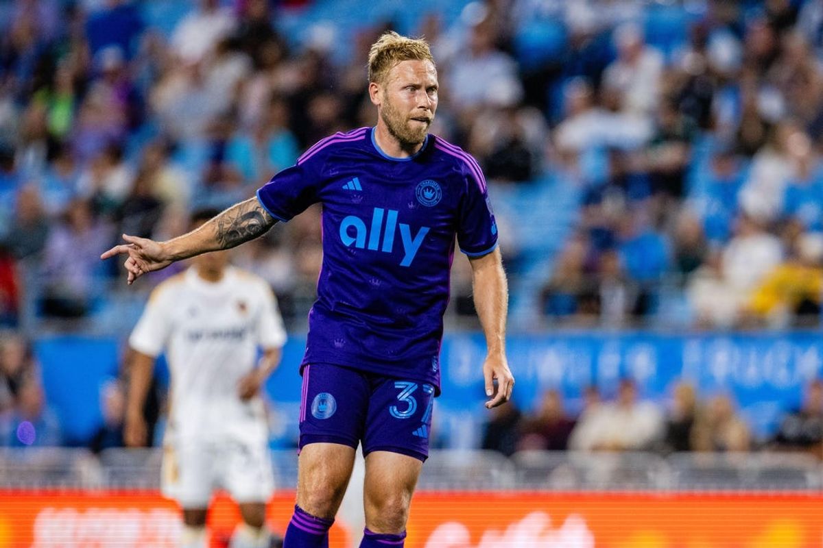 May 18, 2024; Charlotte, North Carolina, USA; Charlotte FC midfielder Scott Arfield (37) during the second half against the Los Angeles Galaxy at Bank of America Stadium. Mandatory Credit: Scott Kinser-USA TODAY Sports