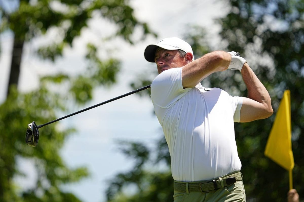 May 19, 2024; Louisville, Kentucky, USA; Rory McIlroy tees off on the second hole during the final round of the PGA Championship golf tournament at Valhalla Golf Club. Mandatory Credit: Adam Cairns-USA TODAY Sports