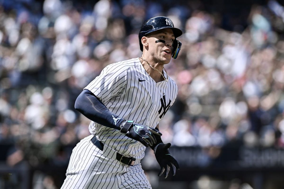 May 19, 2024; Bronx, New York, USA; New York Yankees outfielder Aaron Judge (99) rounds the bases after hitting a two run home run against the Chicago White Sox during the fifth inning at Yankee Stadium. Mandatory Credit: John Jones-USA TODAY Sports
