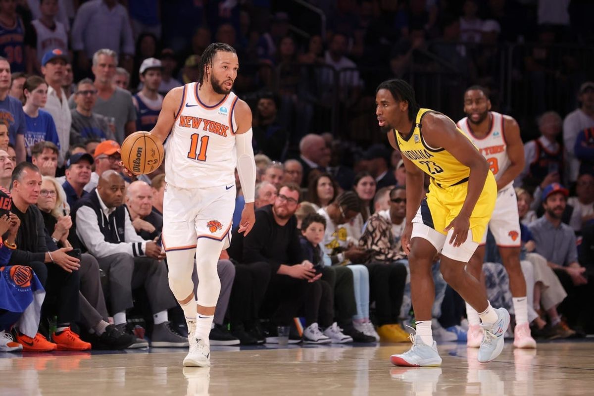 May 19, 2024; New York, New York, USA; New York Knicks guard Jalen Brunson (11) controls the ball against Indiana Pacers forward Aaron Nesmith (23) during the second quarter of game seven of the second round of the 2024 NBA playoffs at Madison Square Garden. Mandatory Credit: Brad Penner-USA TODAY Sports