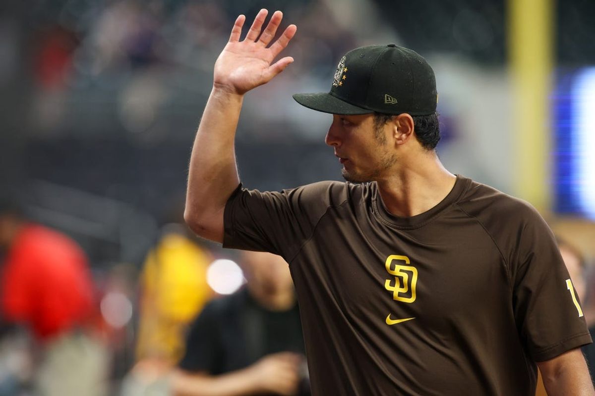 May 19, 2024; Atlanta, Georgia, USA; San Diego Padres starting pitcher Yu Darvish (11) waves to the crowd after a victory against the Atlanta Braves at Truist Park. Mandatory Credit: Brett Davis-USA TODAY Sports