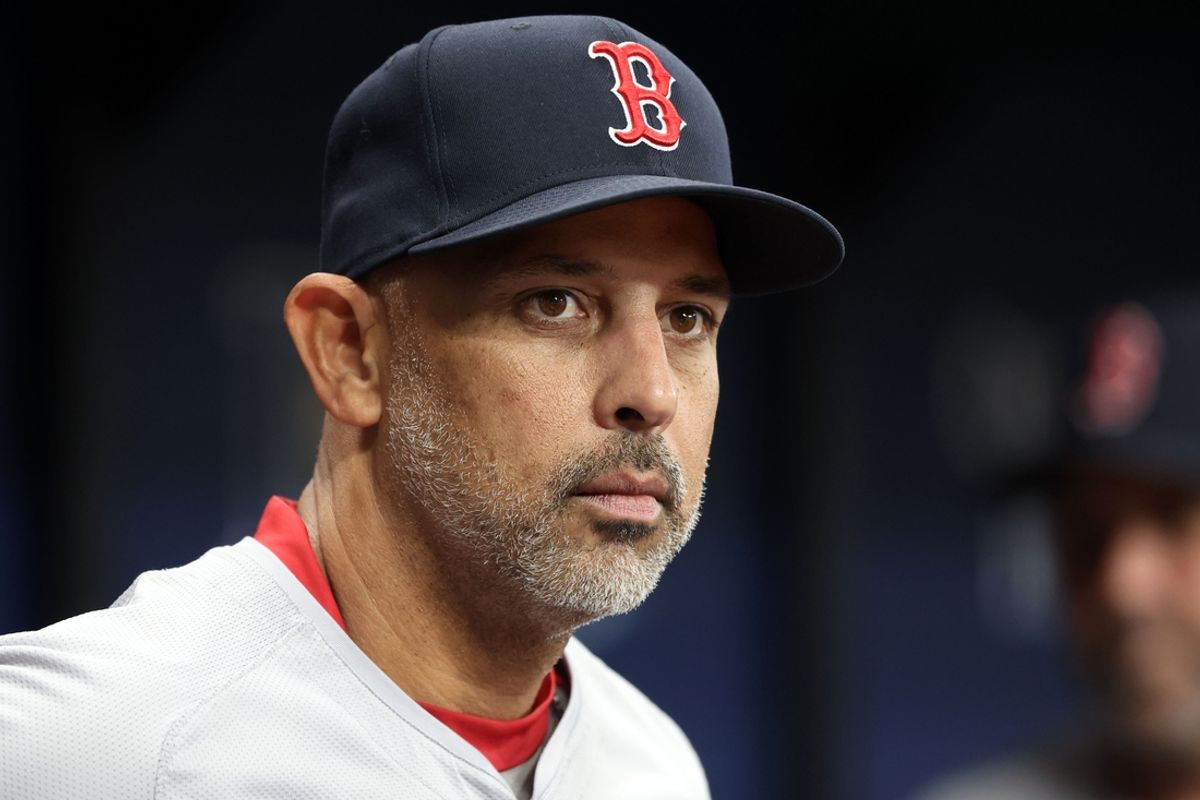 May 20, 2024; St. Petersburg, Florida, USA;  Boston Red Sox manager Alex Cora (13) looks on against the Tampa Bay Rays during the third inning at Tropicana Field. Mandatory Credit: Kim Klement Neitzel-USA TODAY Sports