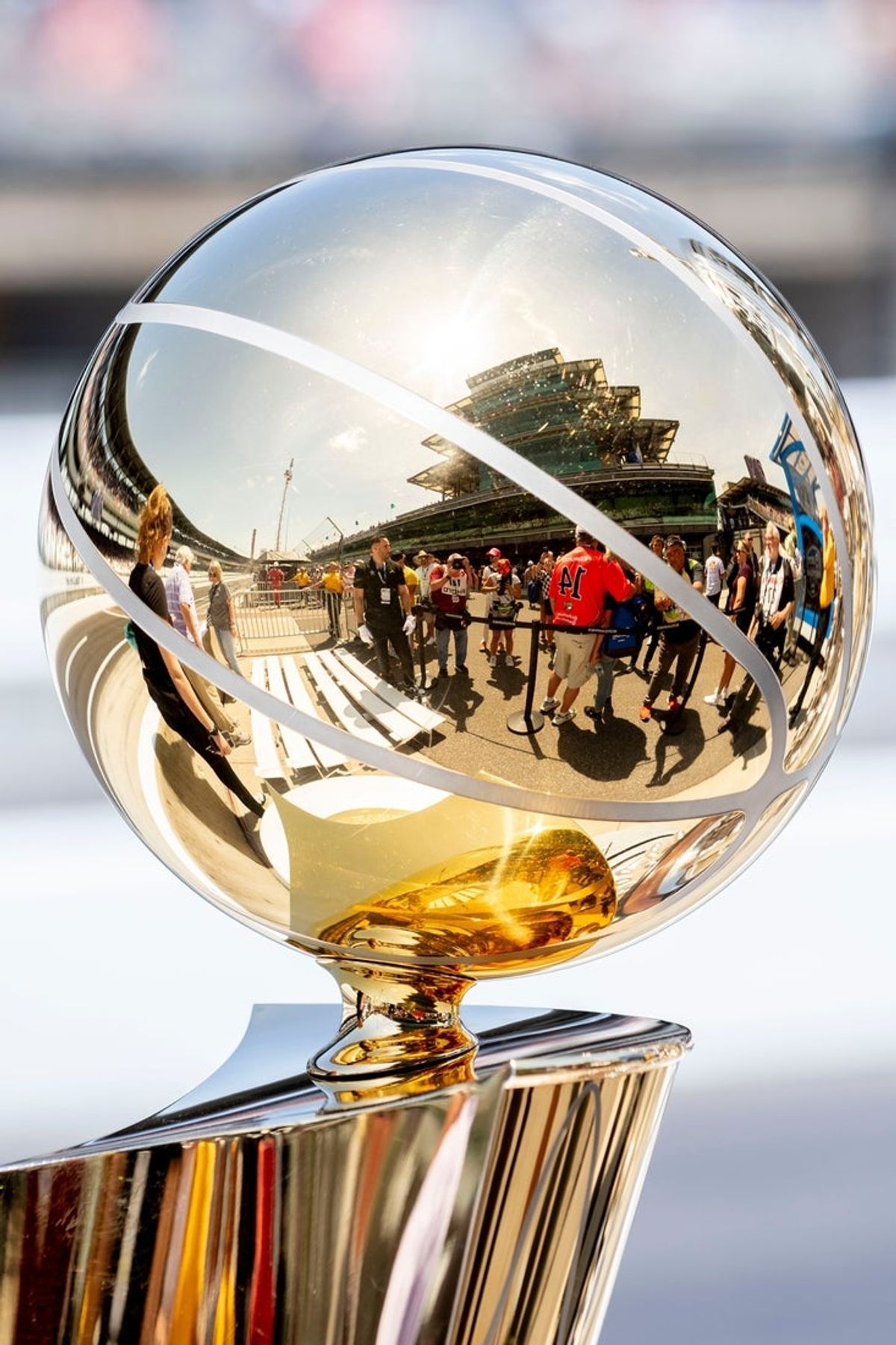 The Larry O'Brien Championship trophy — the award given to the NBA champion each season -- pictured at the Indianapolis Motor Speedway in May.